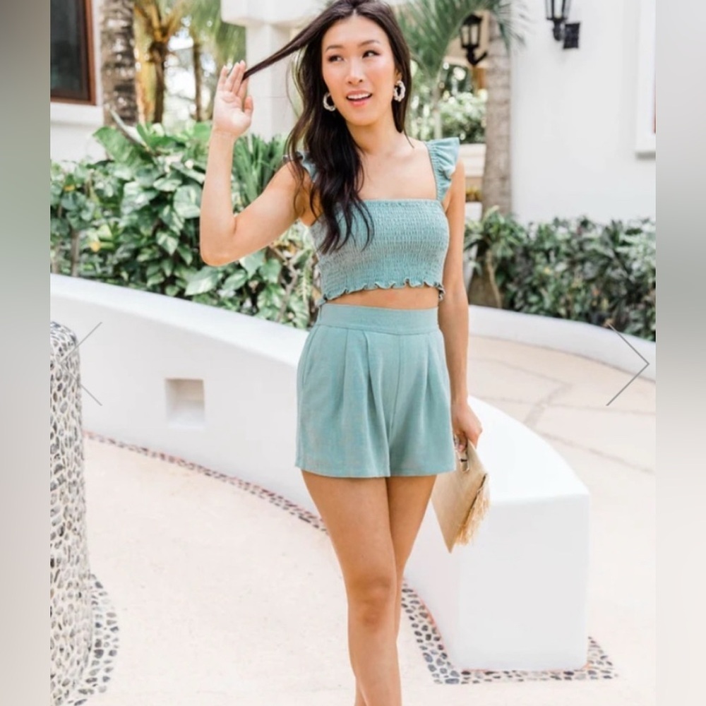 NWOT Pink Lily Fairytale Wish Sage High Waisted Shorts